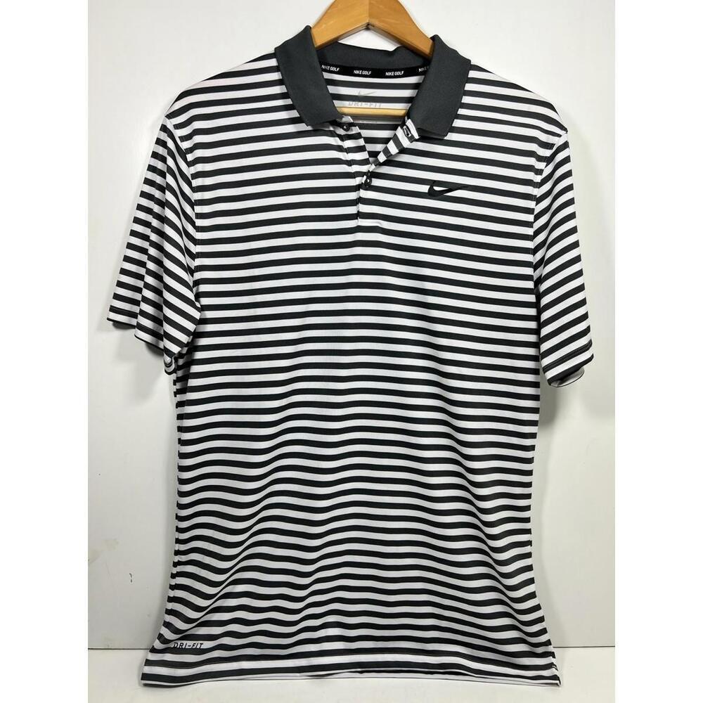 Nike Golf Polo Shirt Men Sz Medium Gray Striped Dri-Fit Performance